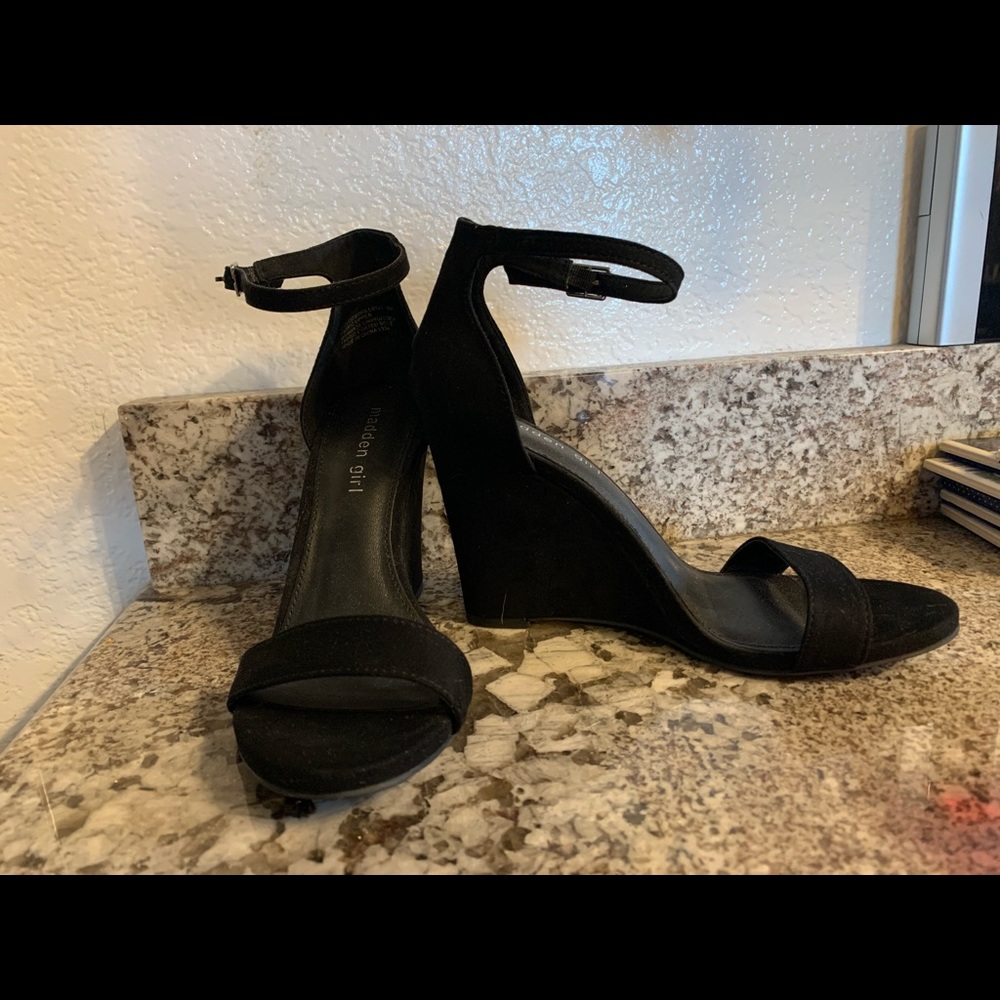 Madden Girl, black suede, 4 inch wedge heel!